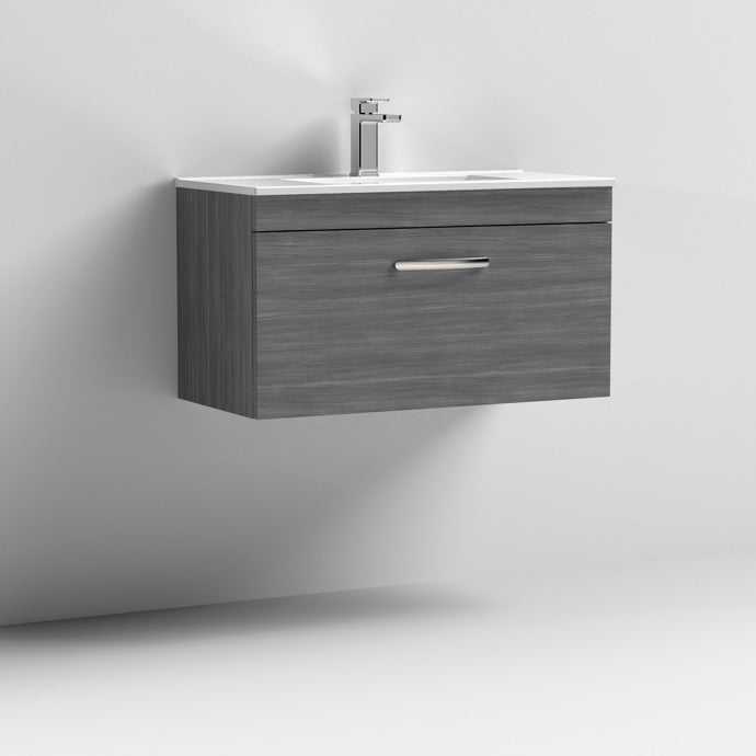 Nuie 1 - Drawer Athena Wall Hung Vanity Unit with Basin - 2 800mm Wide - Brown Grey Avola - ATH060B - TAP 'N' SHOWER