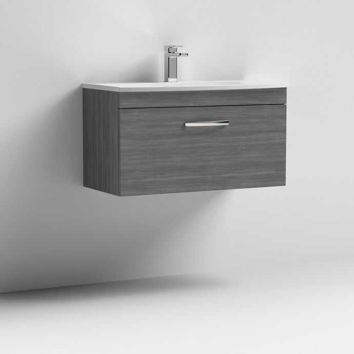 Nuie Athena 1 - Drawer Wall Hung Vanity Unit with Basin - 4 800mm Wide - Brown Grey Avola - ATH060G - TAP 'N' SHOWER
