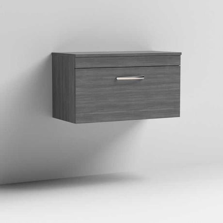 Nuie 1-Drawer Athena Wall Hung Vanity Unit and Worktop 800mm Wide - Brown Grey Avola - ATH060W