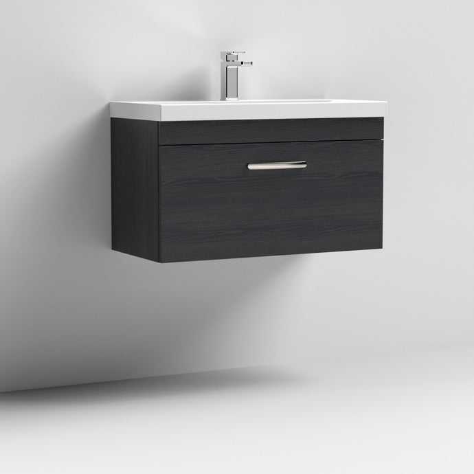 Nuie Athena Hacienda Black Contemporary 800mm Wall Hung Vanity & Basin 3 - ATH061D - TAP 'N' SHOWER