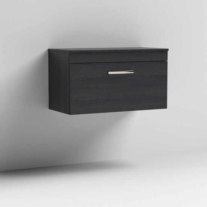 Nuie 1 - Drawer Athena Wall Hung Vanity Unit and Worktop 800mm Wide - Hacienda Black - ATH061W - TAP 'N' SHOWER