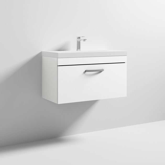 Nuie Athena Gloss White Contemporary 800mm Wall Hung Vanity & Basin 3 - ATH062D - TAP 'N' SHOWER