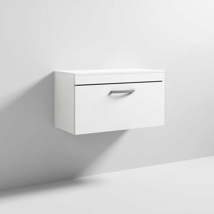 Nuie 1 - Drawer Athena Wall Hung Vanity Unit and Worktop 800mm Wide - Gloss White - ATH062W - TAP 'N' SHOWER