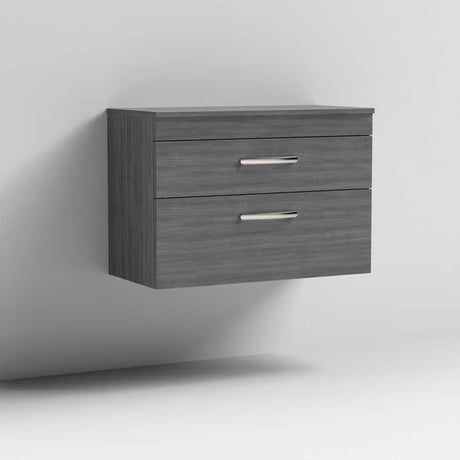 Nuie 2-Drawer Athena Wall Hung Vanity Unit and Worktop 800mm Wide - Brown Grey Avola - ATH067W