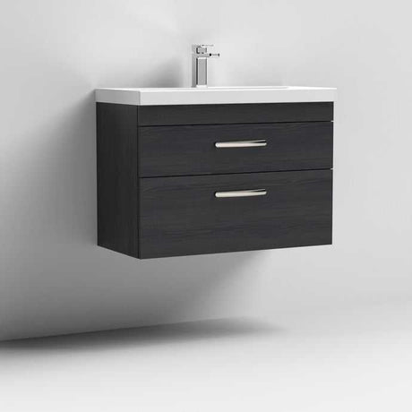 Nuie 2-Drawer Athena Wall Hung Vanity Unit with Basin-1 800mm Wide - Hacienda Black - ATH068A