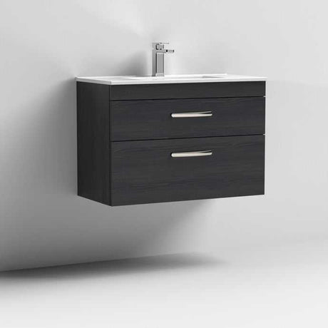 Nuie 2-Drawer Athena Wall Hung Vanity Unit with Basin-2 800mm Wide - Hacienda Black - ATH068B