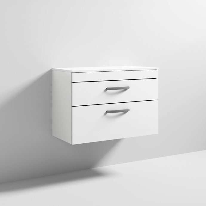 Nuie 2 - Drawer Athena Wall Hung Vanity Unit and Worktop 800mm Wide - Gloss White - ATH069W - TAP 'N' SHOWER