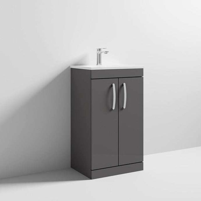 Nuie 2-Door Athena Floor Standing Vanity Unit with Basin-2 500mm Wide - Gloss Grey - ATH072B