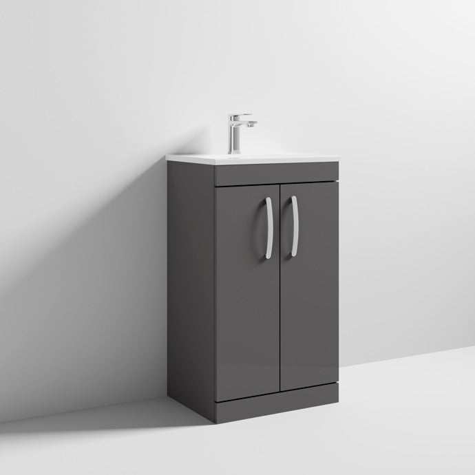 Nuie 2 - Door Athena Floor Standing Vanity Unit with Basin - 2 500mm Wide - Gloss Grey - ATH072B - TAP 'N' SHOWER