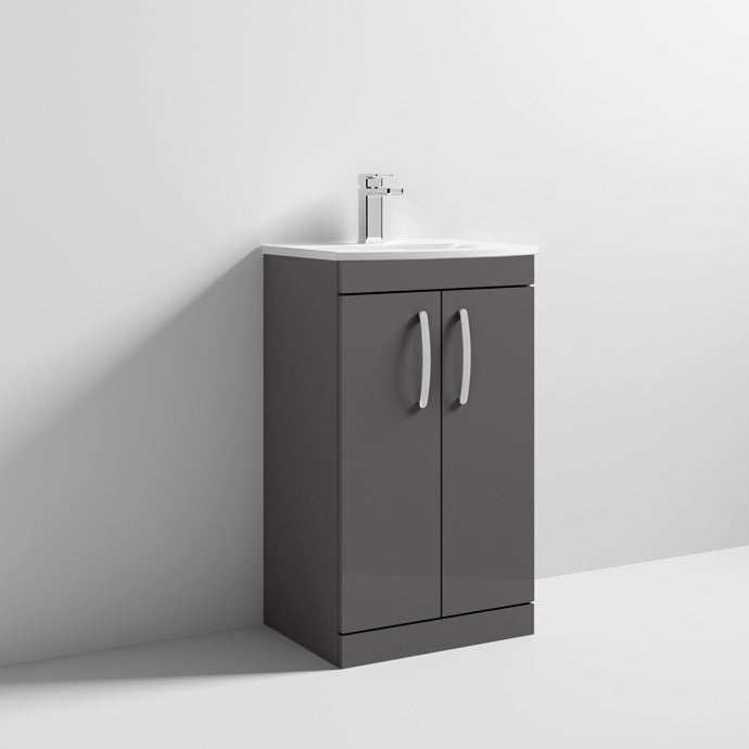 Nuie Athena 2 - Door Floor Standing Vanity Unit with Basin - 4 500mm Wide - Gloss Grey - ATH072G - TAP 'N' SHOWER