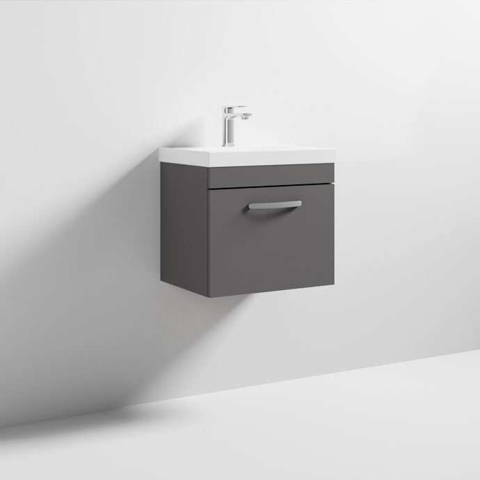 Nuie Athena Gloss Grey Contemporary 500mm Wall Hung Cabinet & Basin 3 - ATH073D - TAP 'N' SHOWER