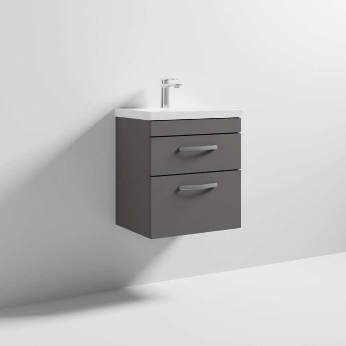 Nuie 2 - Drawer Athena Wall Hung Vanity Unit with Basin - 1 500mm Wide - Gloss Grey - ATH074A - TAP 'N' SHOWER