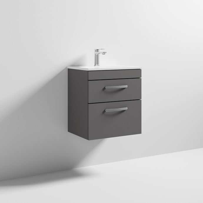 Nuie 2 - Drawer Athena Wall Hung Vanity Unit with Basin - 2 500mm Wide - Gloss Grey - ATH074B - TAP 'N' SHOWER