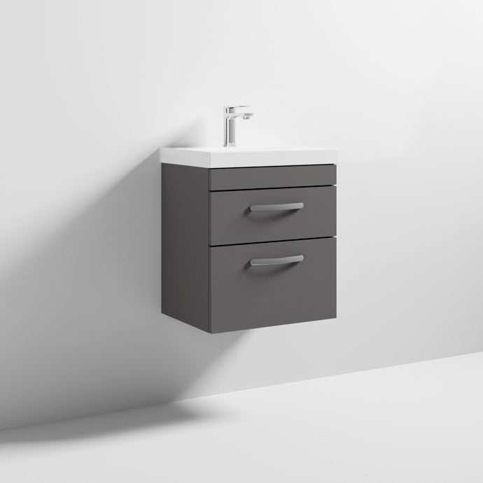 Nuie Athena Gloss Grey Contemporary 500mm Wall Hung Cabinet & Basin 3 - ATH074D - TAP 'N' SHOWER