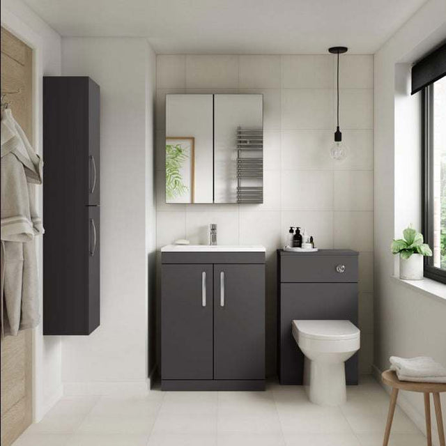 Nuie 2-Door Athena Floor Standing Vanity Unit with Basin-1 600mm Wide - Gloss Grey - ATH075A