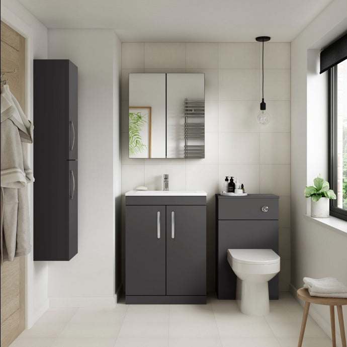 Nuie 2 - Door Athena Floor Standing Vanity Unit with Basin - 1 600mm Wide - Gloss Grey - ATH075A - TAP 'N' SHOWER