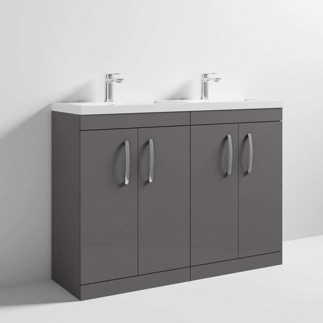 Nuie 4-Door Athena Floor Standing Vanity Unit with Double Basin 1200mm Wide - Gloss Grey - ATH075C