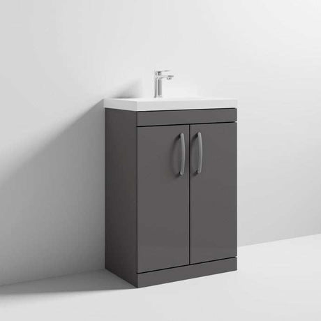 Nuie Athena Gloss Grey Contemporary 600mm Floor Standing Cabinet & Basin 3 - ATH075D