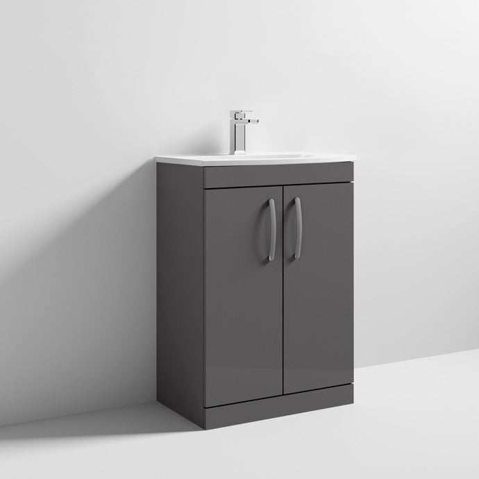 Nuie Athena 2 - Door Floor Standing Vanity Unit with Basin - 4 600mm Wide - Gloss Grey - ATH075G - TAP 'N' SHOWER