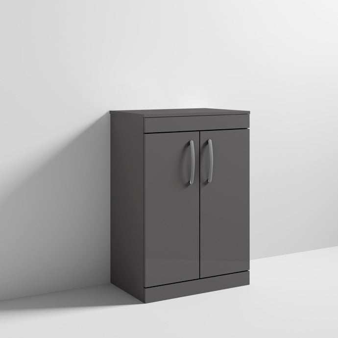 Nuie 2-Door Athena Floor Standing Vanity Unit and Worktop 600mm Wide - Gloss Grey - ATH075W