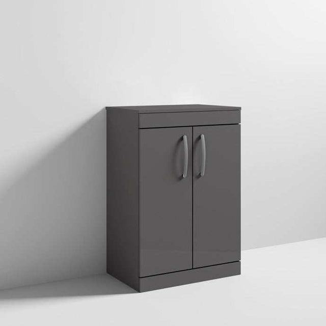 Nuie 2-Door Athena Floor Standing Vanity Unit and Worktop 600mm Wide - Gloss Grey - ATH075W