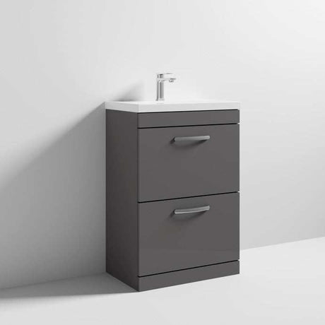 Nuie 2-Drawer Athena Floor Standing Vanity Unit with Basin-1 600mm Wide - Gloss Grey - ATH076A