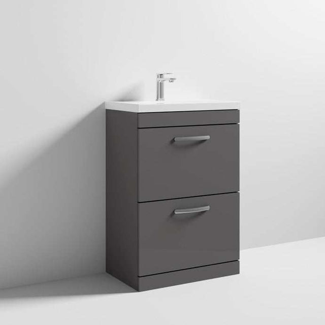 Nuie 2-Drawer Athena Floor Standing Vanity Unit with Basin-1 600mm Wide - Gloss Grey - ATH076A
