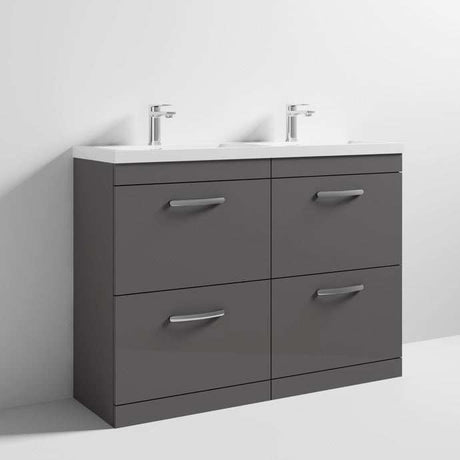 Nuie 4-Drawer Athena Floor Standing Vanity Unit with Double Basin 1200mm Wide - Gloss Grey - ATH076C