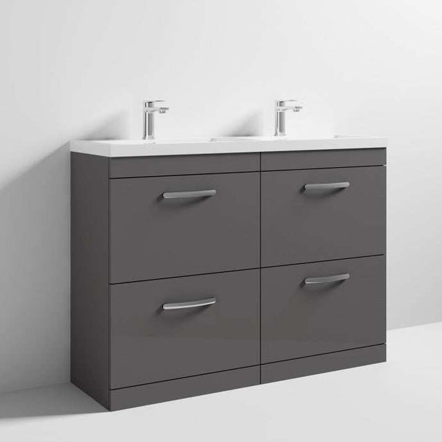 Nuie 4-Drawer Athena Floor Standing Vanity Unit with Double Basin 1200mm Wide - Gloss Grey - ATH076C