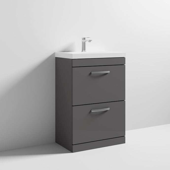 Nuie Athena Gloss Grey Contemporary 600mm Floor Standing Cabinet & Basin 3 - ATH076D