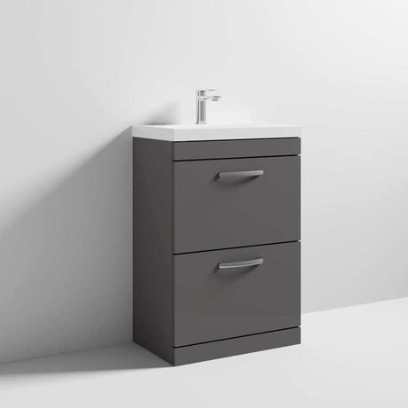 Nuie Athena Gloss Grey Contemporary 600mm Floor Standing Cabinet & Basin 3 - ATH076D