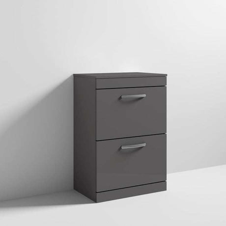 Nuie 2-Drawer Athena Floor Standing Vanity Unit and Worktop 600mm Wide - Gloss Grey - ATH076W