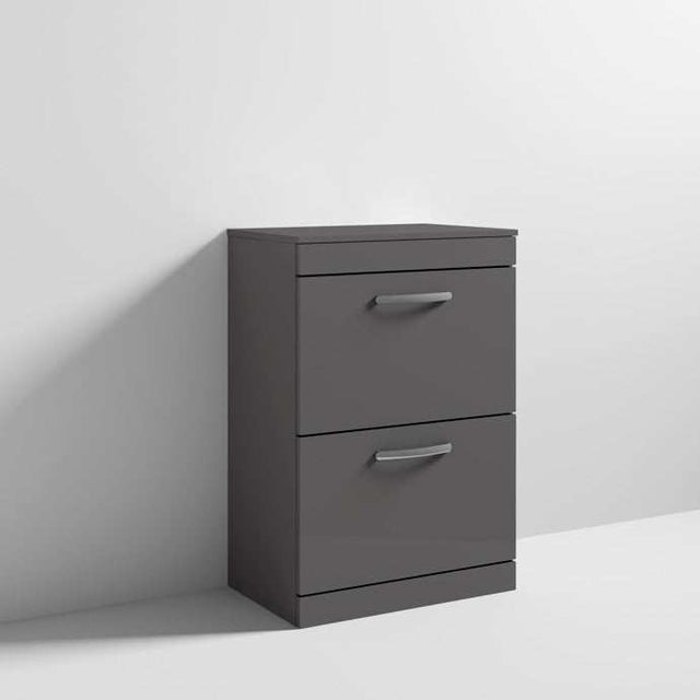 Nuie 2-Drawer Athena Floor Standing Vanity Unit and Worktop 600mm Wide - Gloss Grey - ATH076W