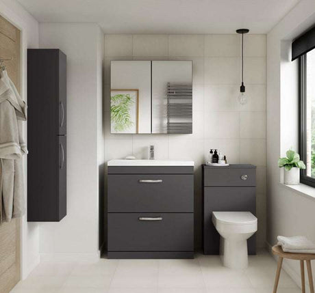 Nuie 2-Drawer Athena Floor Standing Vanity Unit with Basin-1 800mm Wide - Gloss Grey - ATH079A