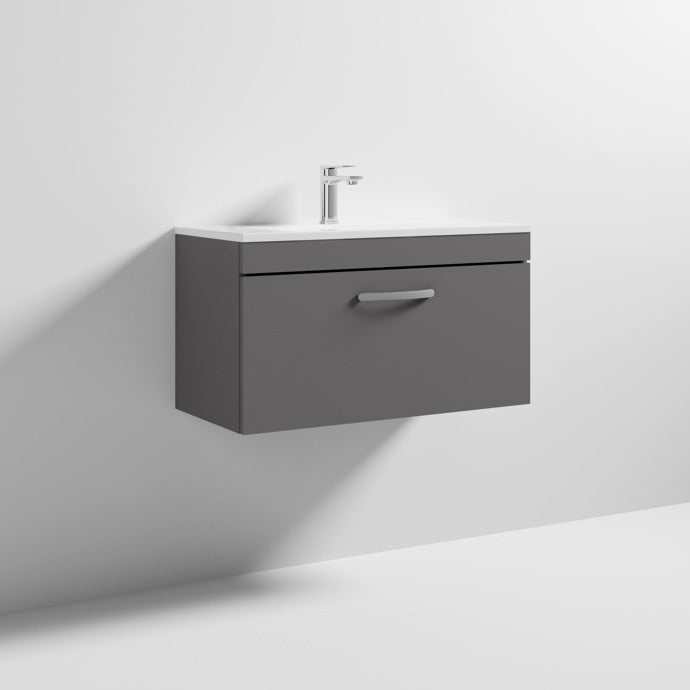 Nuie 1 - Drawer Athena Wall Hung Vanity Unit with Basin - 2 800mm Wide - Gloss Grey - ATH080B - TAP 'N' SHOWER