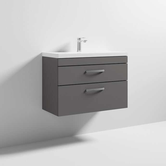Nuie 2 - Drawer Athena Wall Hung Vanity Unit with Basin - 1 800mm Wide - Gloss Grey - ATH081A - TAP 'N' SHOWER