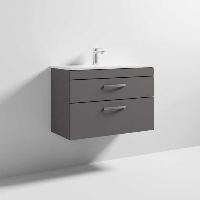 Nuie 2 - Drawer Athena Wall Hung Vanity Unit with Basin - 2 800mm Wide - Gloss Grey - ATH081B - TAP 'N' SHOWER