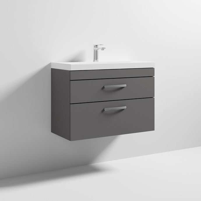Nuie Athena Gloss Grey Contemporary 800mm Wall Hung Cabinet & Basin 3 - ATH081D - TAP 'N' SHOWER
