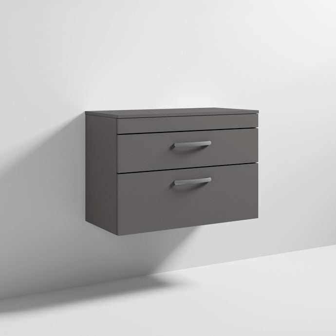 Nuie 2 - Drawer Athena Wall Hung Vanity Unit and Worktop 800mm Wide Gloss Grey - ATH081W - TAP 'N' SHOWER