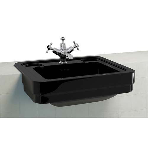 Burlington 1 Taphole Semi - Recessed Basin 580mm - Jet Black - B121THJET - TAP 'N' SHOWER