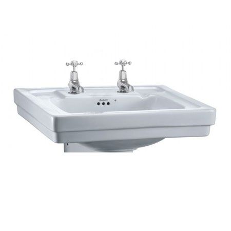 Burlington Contemporary 2 Tap Hole Square White Basin 580mm - B12TH - TAP 'N' SHOWER