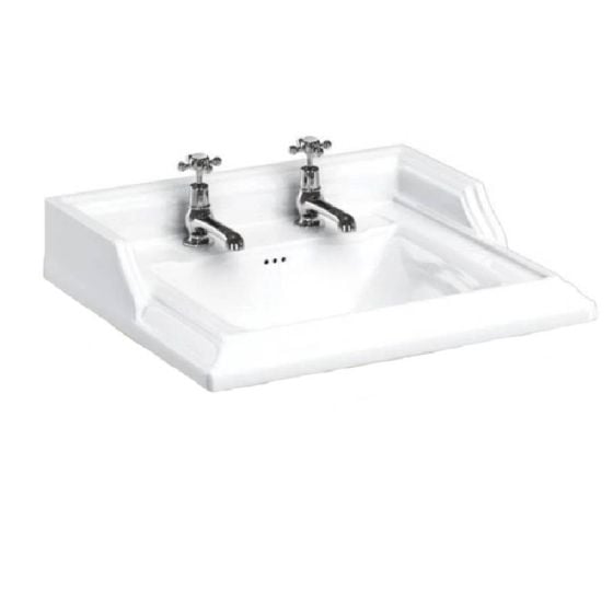 Burlington Classic White 2 Tap Hole Square Basin 65cm - B152TH - TAP 'N' SHOWER