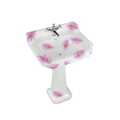 Burlington Bespoke Botanical 1 Taphole Edwardian Pedestal Basin 560 x 470mm - Pink - B41THBOTA - TAP 'N' SHOWER