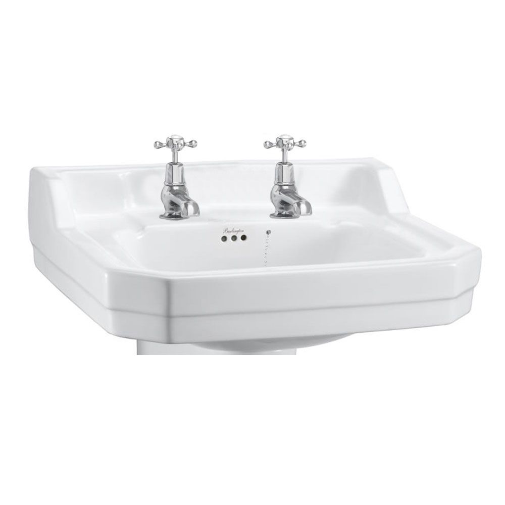 Burlington Edwardian White 2 Tap Hole Square Basin 61cm - B52TH - TAP 'N' SHOWER