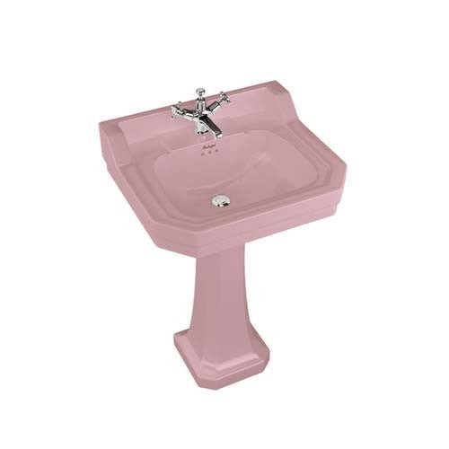 Burlington Bespoke Oriental Blossom 3 Tapholes Edwardian Pedestal Basin 560 x 470mm - Pink - B43THPINK - TAP 'N' SHOWER
