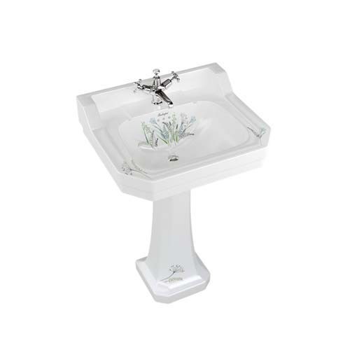 Burlington Bespoke Country Meadow 1 Taphole Edwardian Pedestal Basin 610 x 505mm - White - B51THMEAD - TAP 'N' SHOWER