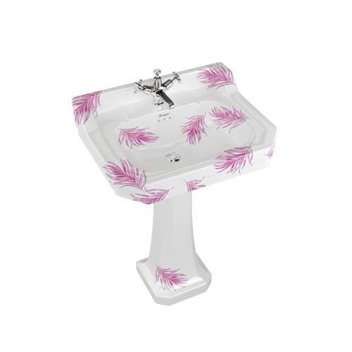 Burlington Bespoke Botanical 2 Tapholes Edwardian Pedestal Basin 610 x 505mm - Pink - B52THBOTA - TAP 'N' SHOWER