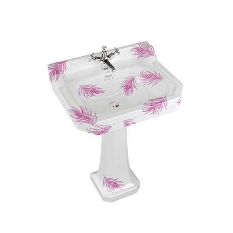 Burlington Bespoke Botanical 2 Tapholes Edwardian Pedestal Basin 610 x 505mm - Pink - B52THBOTA - TAP 'N' SHOWER