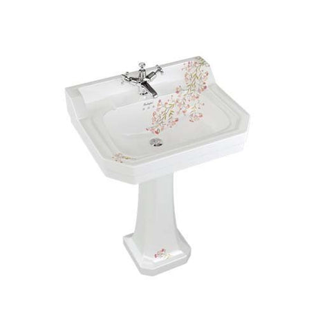 Burlington Bespoke Oriental Blossom 3 Tapholes Edwardian Pedestal Basin 610 x 505mm - White - B53THBLOSS - TAP 'N' SHOWER