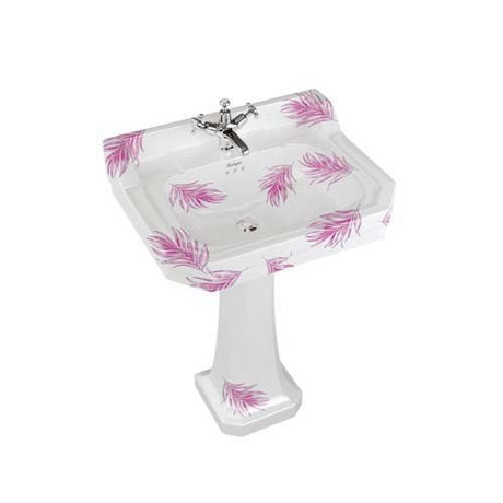 Burlington Bespoke Botanical 3 Tapholes Edwardian Pedestal Basin 610 x 505mm - Pink - B53THBOTA - TAP 'N' SHOWER